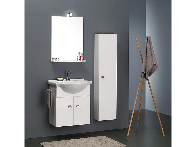 Meuble De Salle De Bains Suspendu De 56 Cm Avec Colonne Simply Blanche