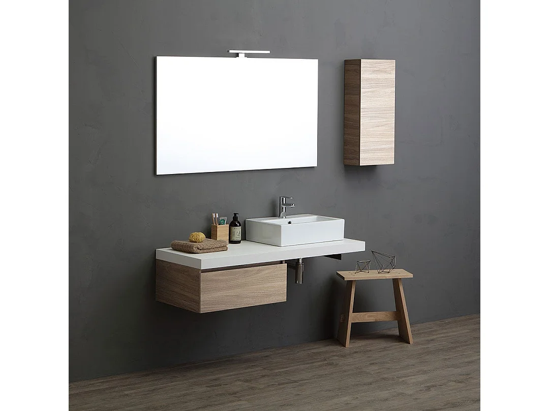 Meuble De Salle De Bain 120Cm Blanc Et Chêne Avec Évier Rectangulaire | Valentina