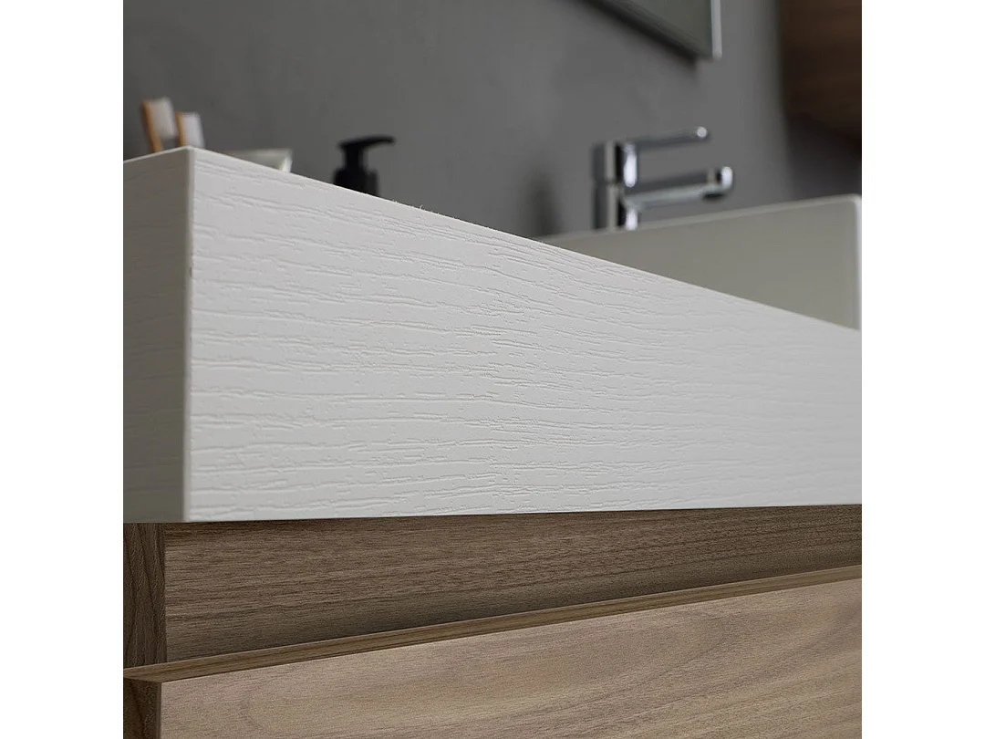 Meuble De Salle De Bain 120Cm Blanc Et Chêne Avec Évier Rectangulaire | Valentina