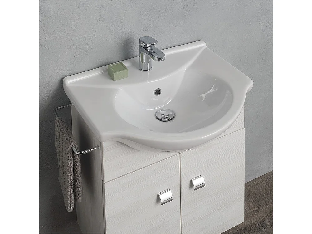 Armoire Murale 58Cm Avec Lavabo, Miroir Et Série Easy Chêne Blanc Clair