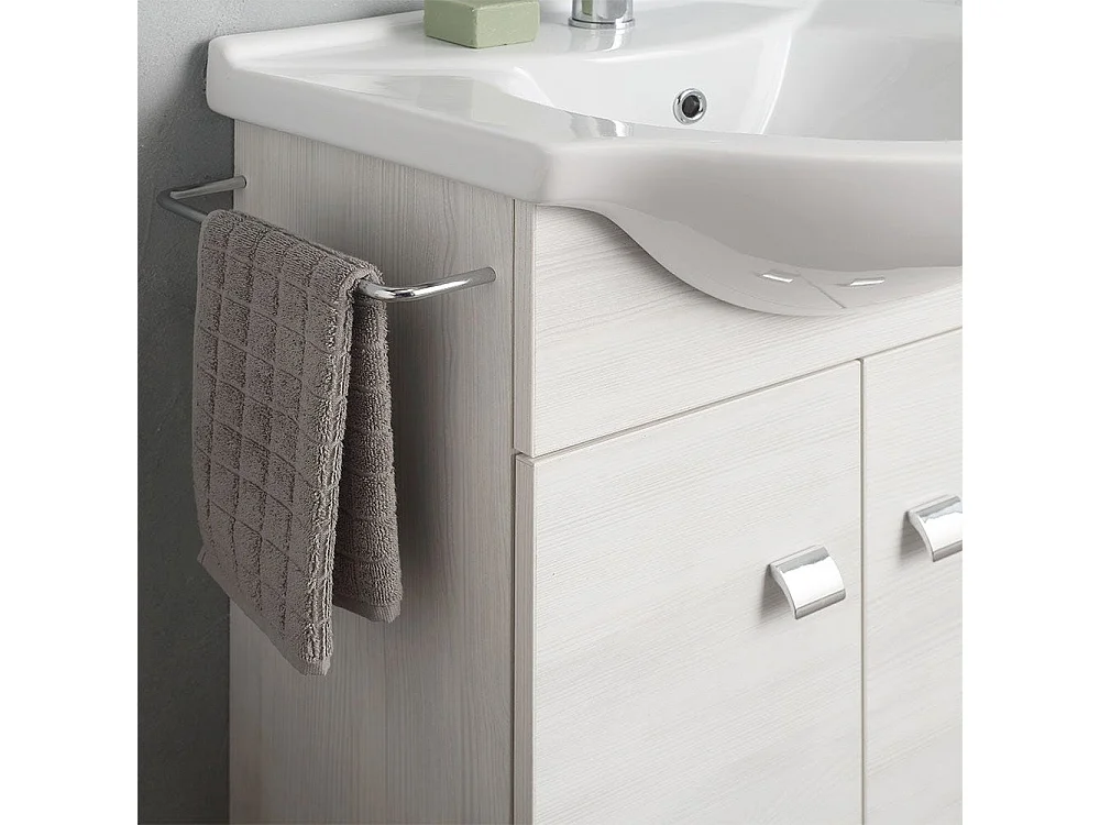 Armoire Murale 58Cm Avec Lavabo, Miroir Et Série Easy Chêne Blanc Clair