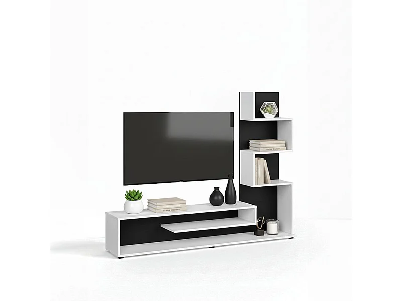 Mueble de salón Moobi en color blanco artik negro y medidas 160 x 124 cm Blanco Artik (Blanco Mate) - Negro