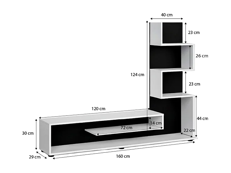 Mueble de salón Moobi en color blanco artik negro y medidas 160 x 124 cm Blanco Artik (Blanco Mate) - Negro
