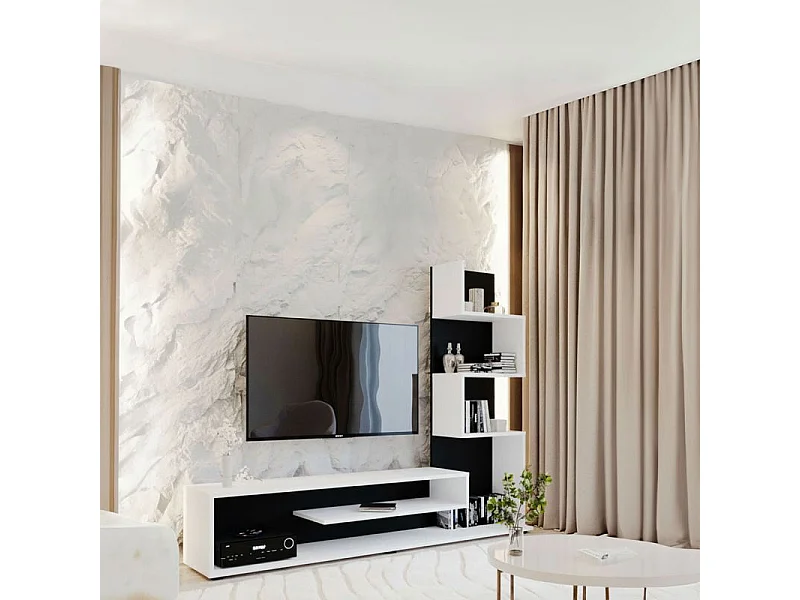 Mueble de salón Moobi en color blanco artik negro y medidas 160 x 124 cm Blanco Artik (Blanco Mate) - Negro