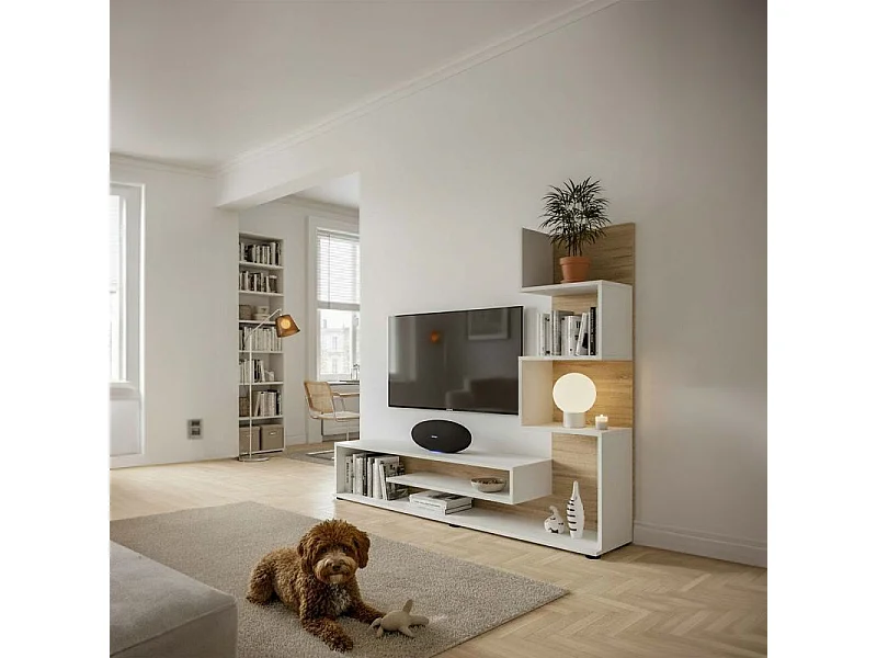 Mueble de salón Moobi en color blanco artik roble canadian y medidas 160 x 124 cm Blanco Artik (Blanco Mate) - Roble Canadian