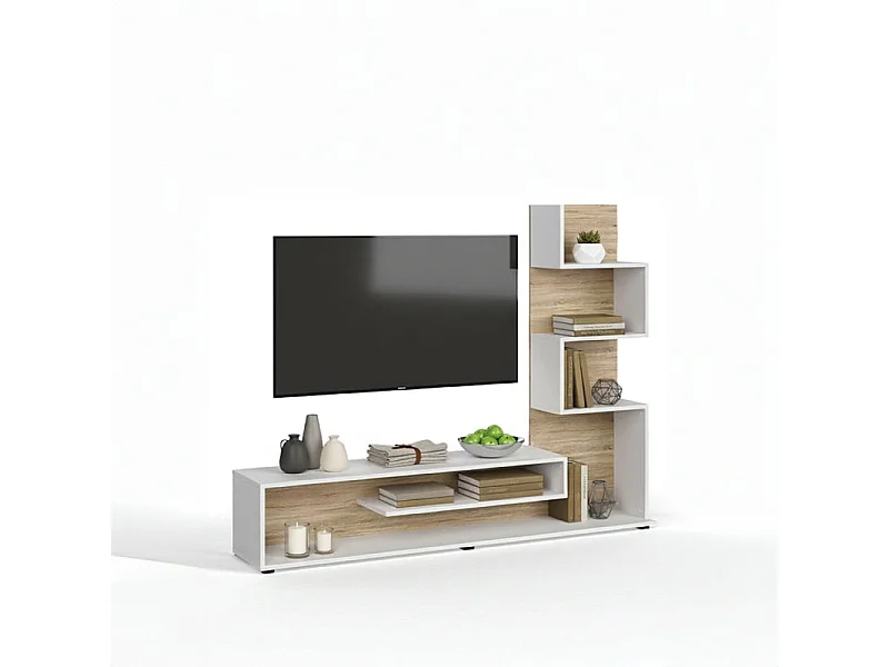 Mueble de salón Moobi en color blanco artik roble canadian y medidas 160 x 124 cm Blanco Artik (Blanco Mate) - Roble Canadian