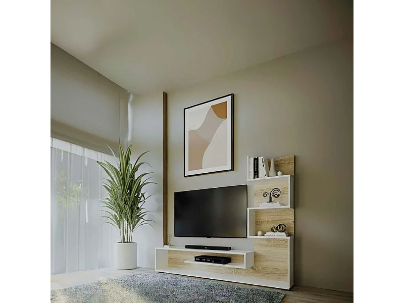 Mueble de salón Moobi en color blanco artik roble canadian y medidas 160 x 124 cm Blanco Artik (Blanco Mate) - Roble Canadian