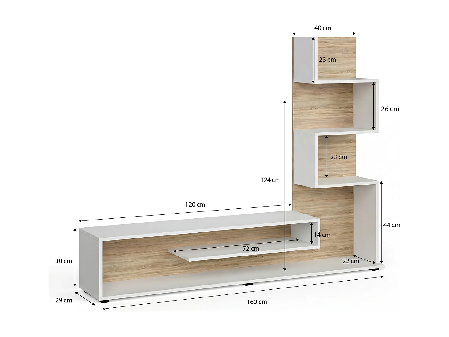 Mueble de salón Moobi en color blanco artik roble canadian y medidas 160 x 124 cm Blanco Artik (Blanco Mate) - Roble Canadian