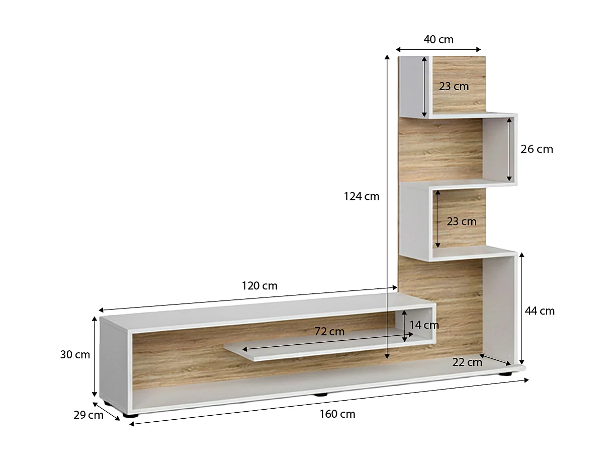Mueble de salón Moobi en color blanco artik roble canadian y medidas 160 x 124 cm Blanco Artik (Blanco Mate) - Roble Canadian