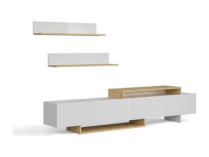 Salón Bender con mueble TV y estanterías blanco artik alpino 200 cm Blanco Artik (Blanco Mate) - Alpino