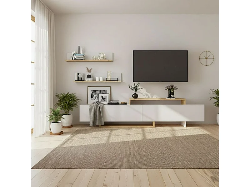 Salón Bender con mueble TV y estanterías blanco artik y alpino 200 cm Blanco Artik (Blanco Mate) - Alpino