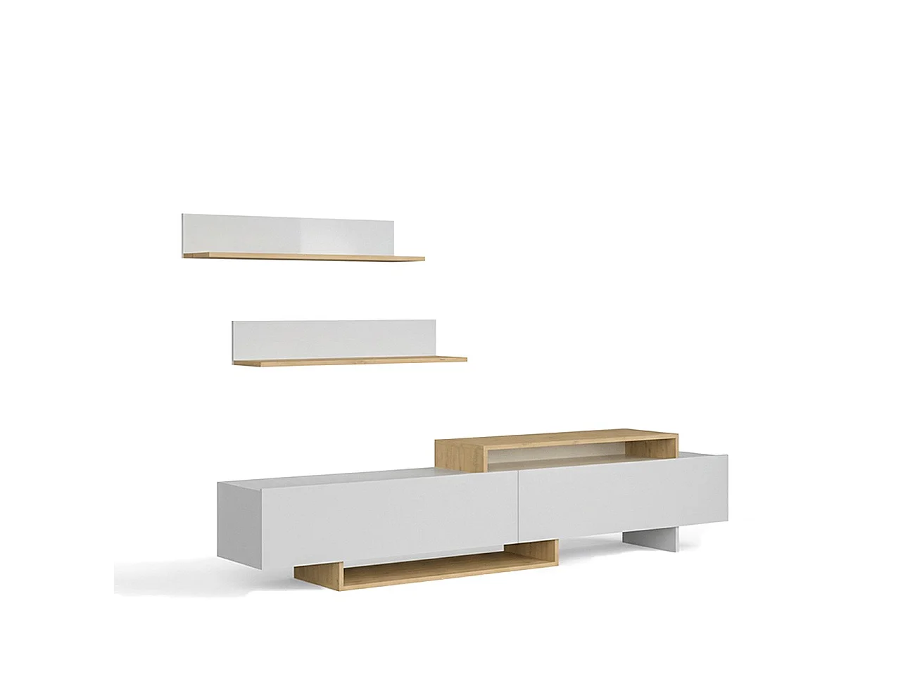 Salón Bender con mueble TV y estanterías blanco artik y alpino 200 cm Blanco Artik (Blanco Mate) - Alpino