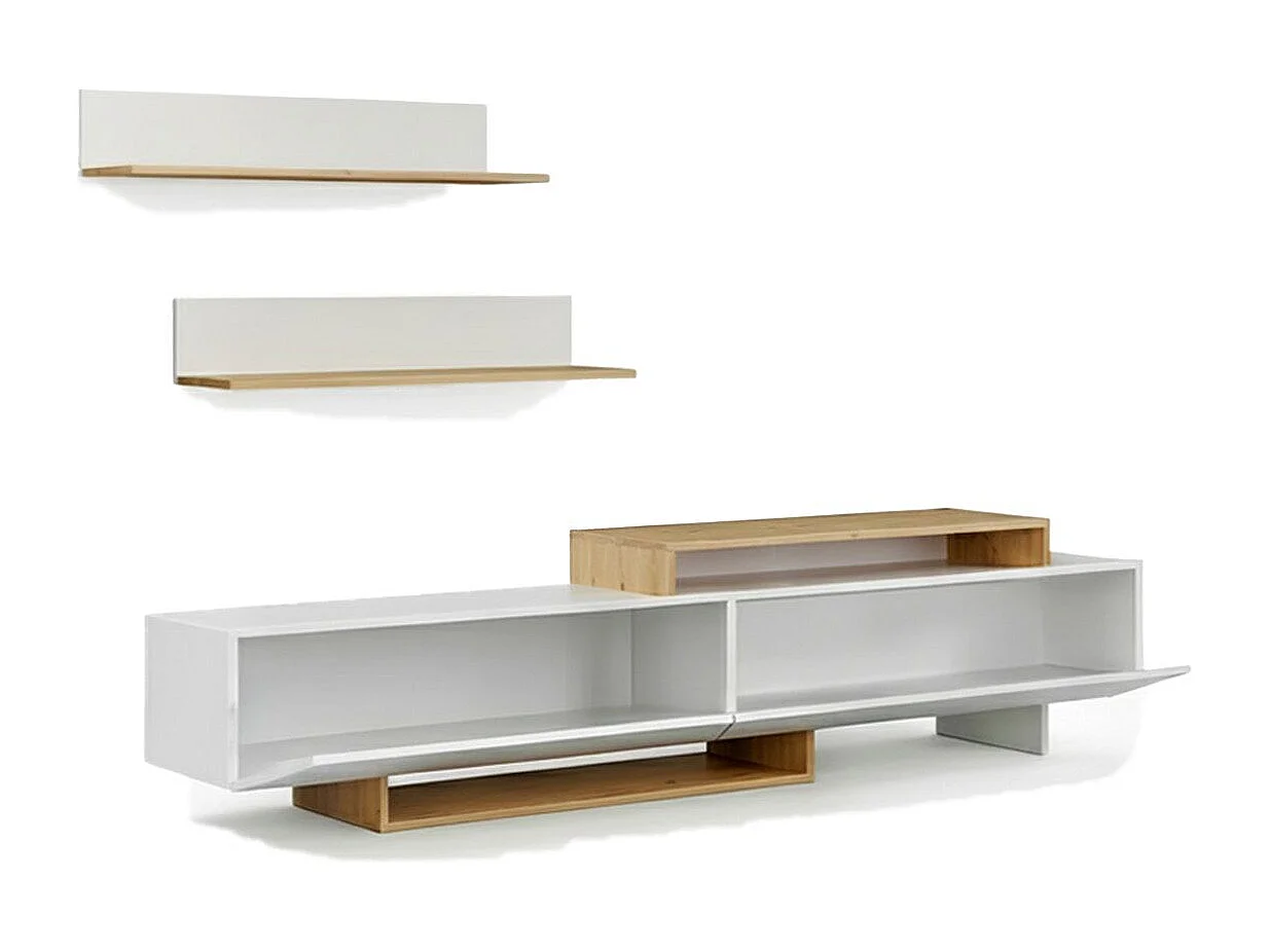 Salón Bender con mueble TV y estanterías blanco artik y alpino 200 cm Blanco Artik (Blanco Mate) - Alpino