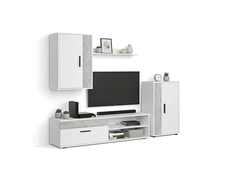 Mueble de salón modular Lunet en blanco artik microcemento 190 cm Blanco Artik (Blanco Mate) - Microcemento