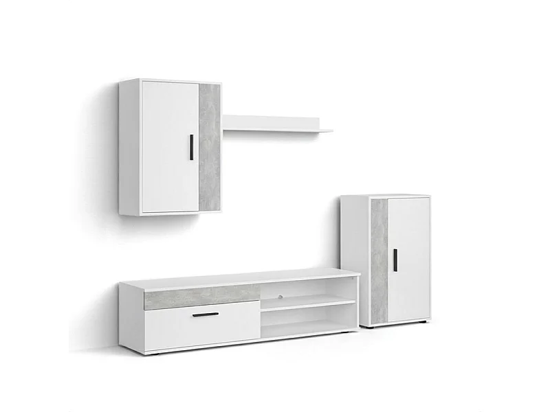 Mueble de salón modular Lunet en blanco artik microcemento 190 cm Blanco Artik (Blanco Mate) - Microcemento