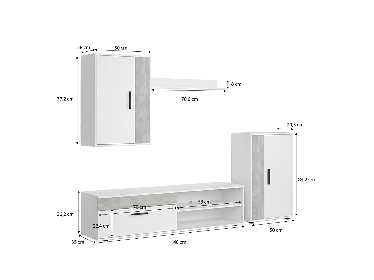 Mobiliário modular para sala de estar Lunet em branco artik microcemento 190 cm Blanco - Microcemento