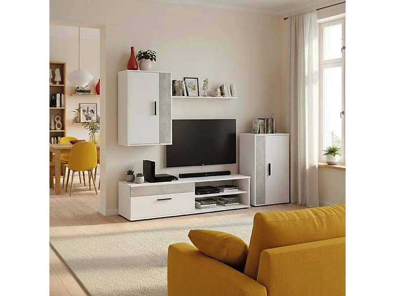 Mueble de salón modular Lunet en blanco artik microcemento 190 cm Blanco Artik (Blanco Mate) - Microcemento