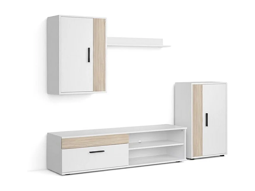 Mueble de salón modular Lunet en blanco artik roble canadian 190 cm Blanco Artik (Blanco Mate) - Roble Canadian