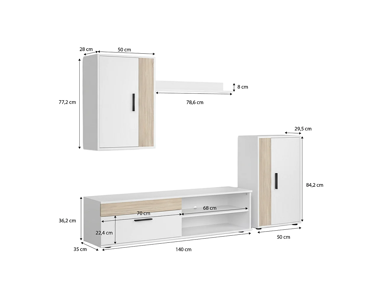 Mobiliário modular para sala de estar Lunet em carvalho branco artik canadiano 190 cm Artik White (Branco mate) - Carvalho canadiano
