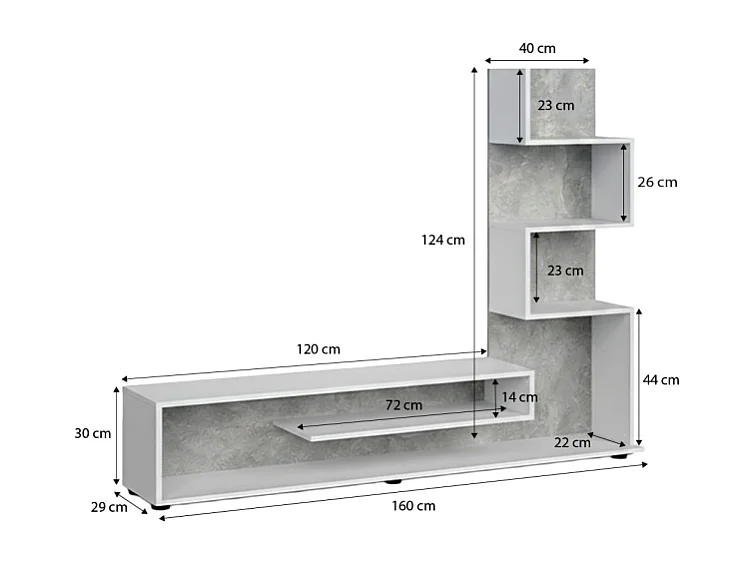 Mueble de salón Moobi en color blanco artik microcemento y medidas 160 x 124 cm Blanco Artik (Blanco Mate) - Microcemento