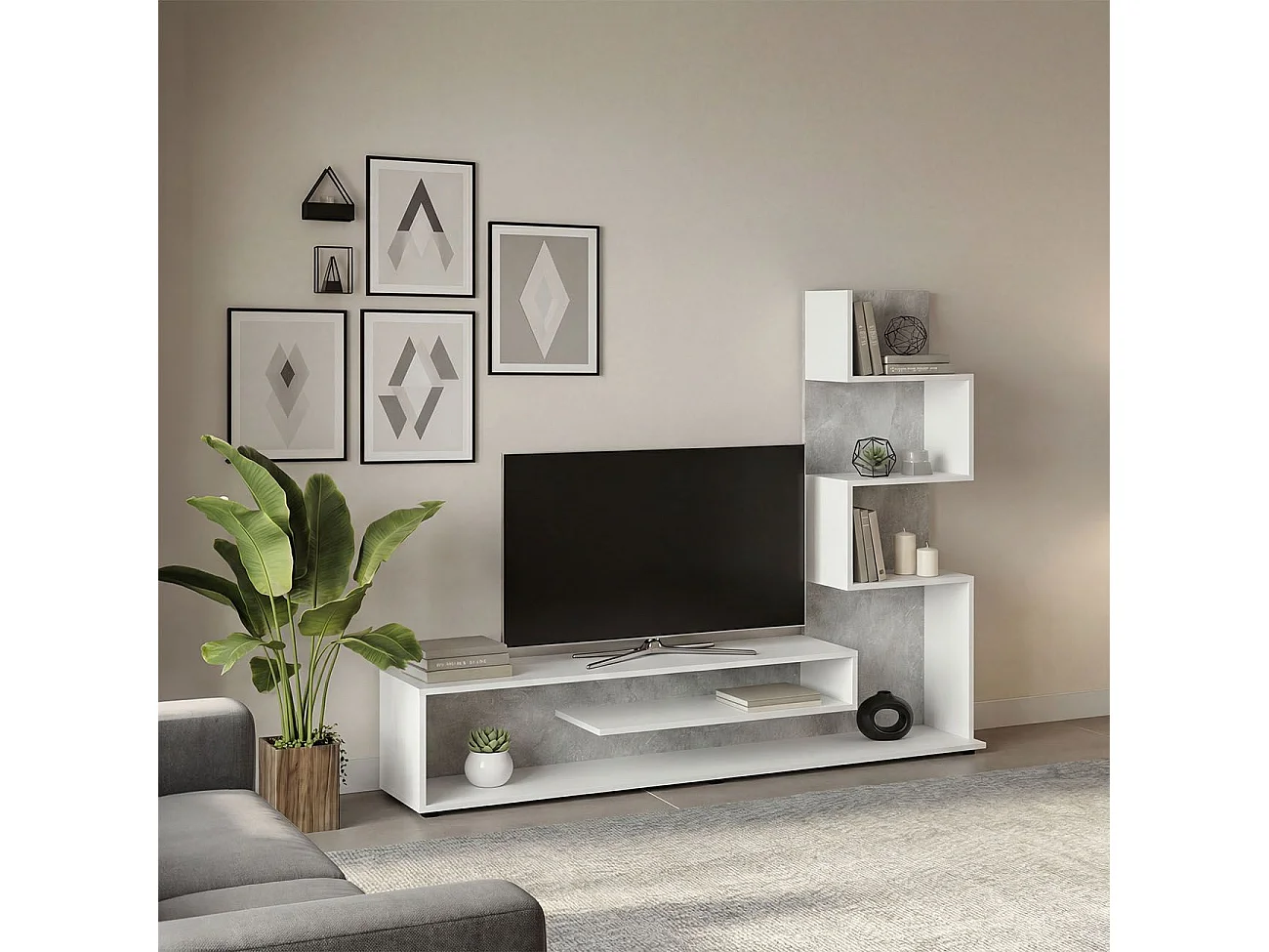 Mueble de salón Moobi en color blanco artik microcemento y medidas 160 x 124 cm Blanco Artik (Blanco Mate) - Microcemento