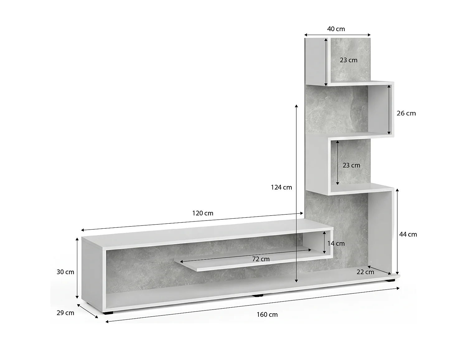 Mueble de salón Moobi en color blanco artik microcemento y medidas 160 x 124 cm Blanco Artik (Blanco Mate) - Microcemento
