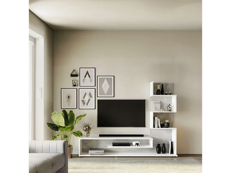 Mueble de salón Moobi en color blanco artik microcemento y medidas 160 x 124 cm Blanco Artik (Blanco Mate) - Microcemento