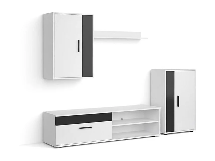 Mueble de salón modular Lunet en blanco artik negro 190 cm Blanco Artik (Blanco Mate) - Negro