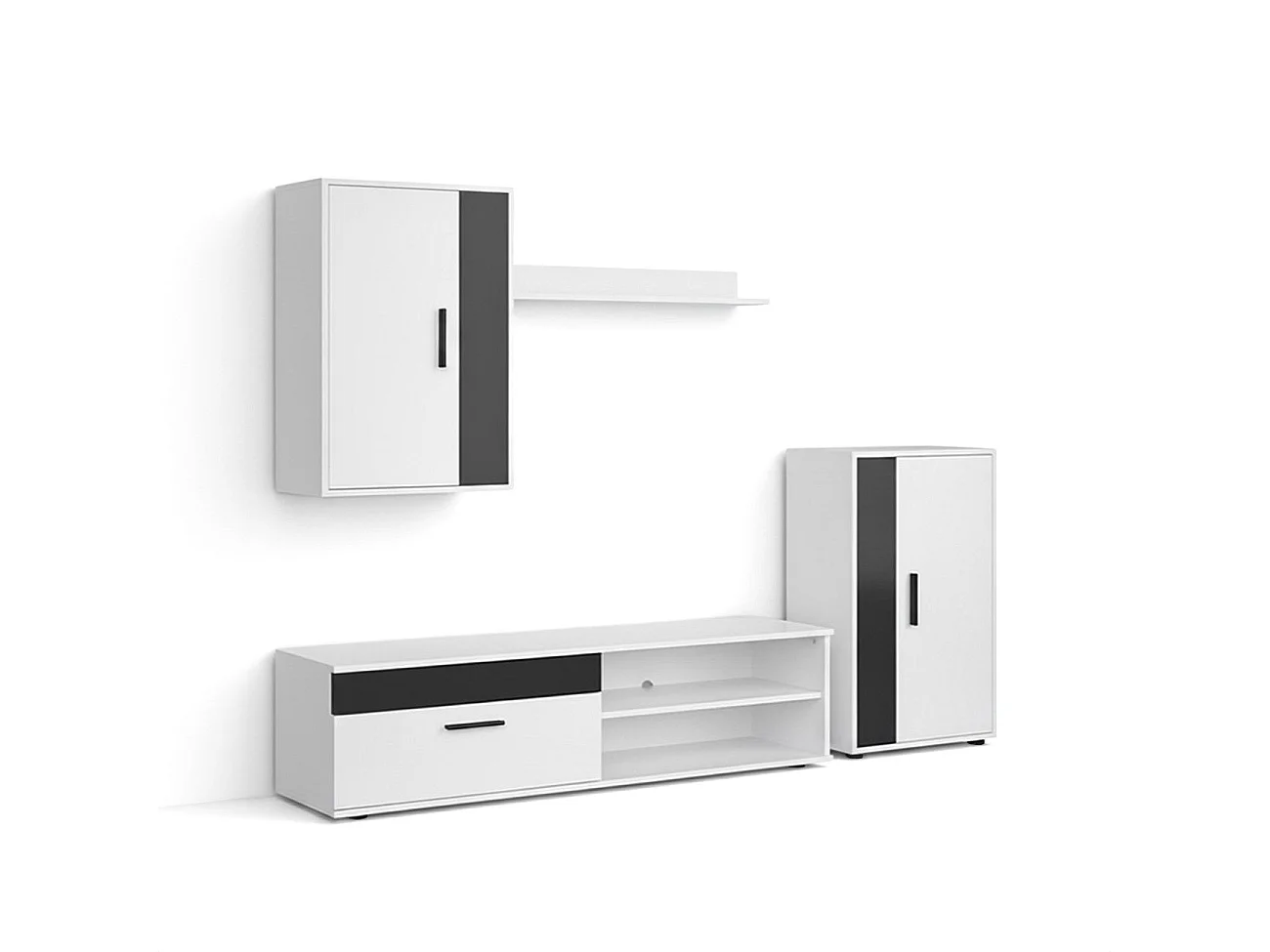 Mueble de salón modular Lunet en blanco artik negro 190 cm Blanco Artik (Blanco Mate) - Negro