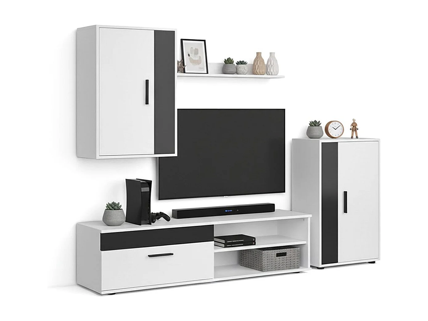 Mobiliário modular para sala de estar Lunet em branco artik preto 190 cm Blanco Artik (Blanco Mate) - Negro