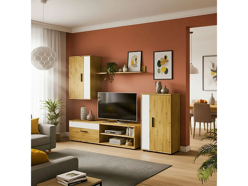 Mueble de salón modular Lunet en blanco artik aplino 190 cm Blanco Artik (Blanco Mate) - Alpino