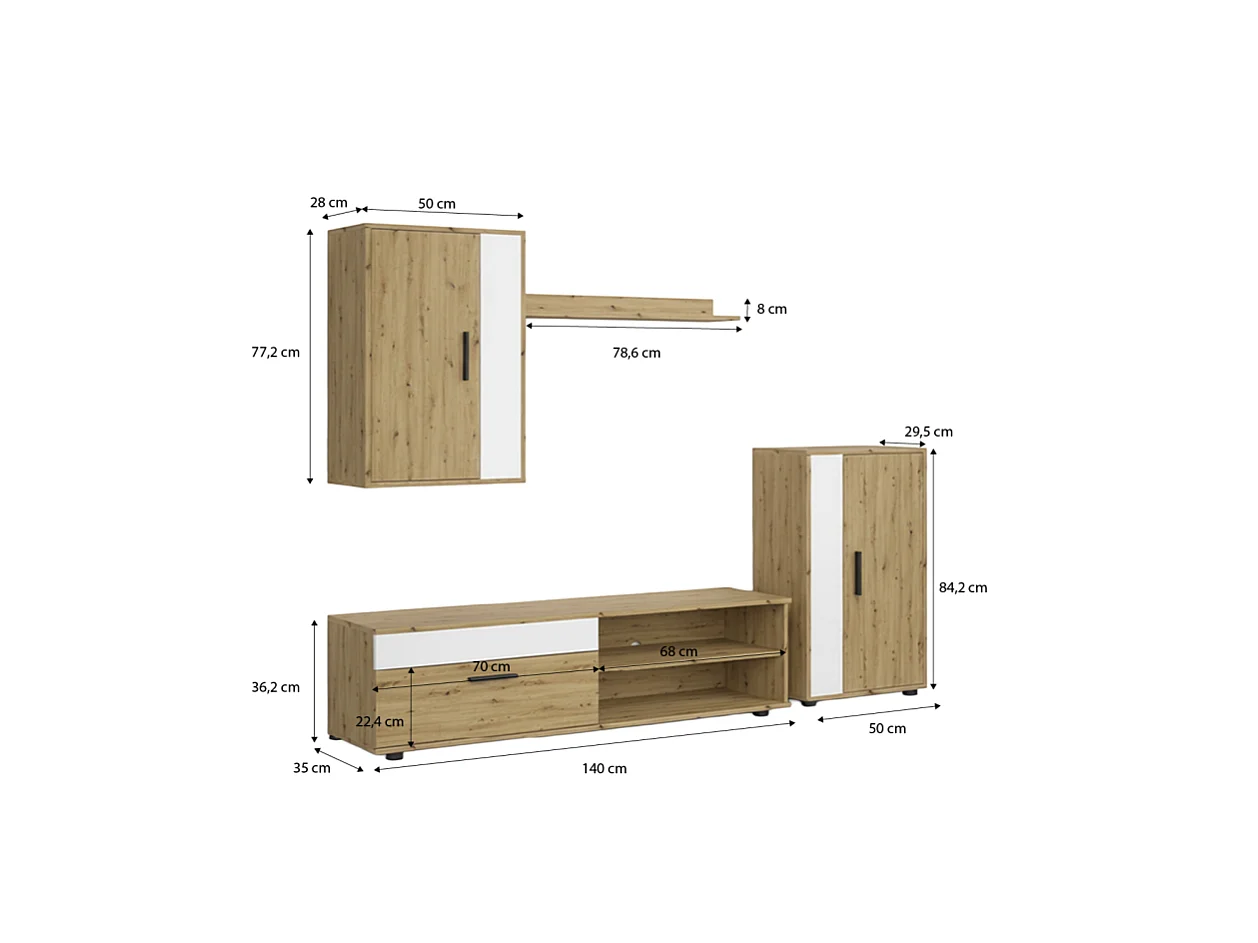 Mueble de salón modular Lunet en blanco artik aplino 190 cm Blanco Artik (Blanco Mate) - Alpino
