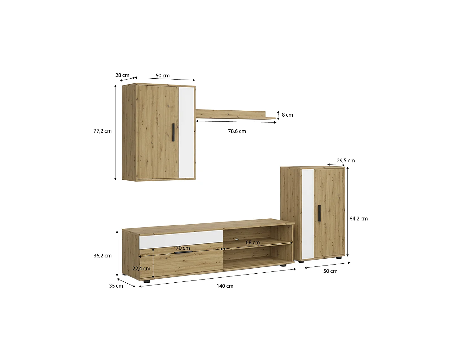 Mobiliário modular para sala de estar Lunet em branco artik aplino 190 cm Blanco Artik (Blanco Mate) - Alpino