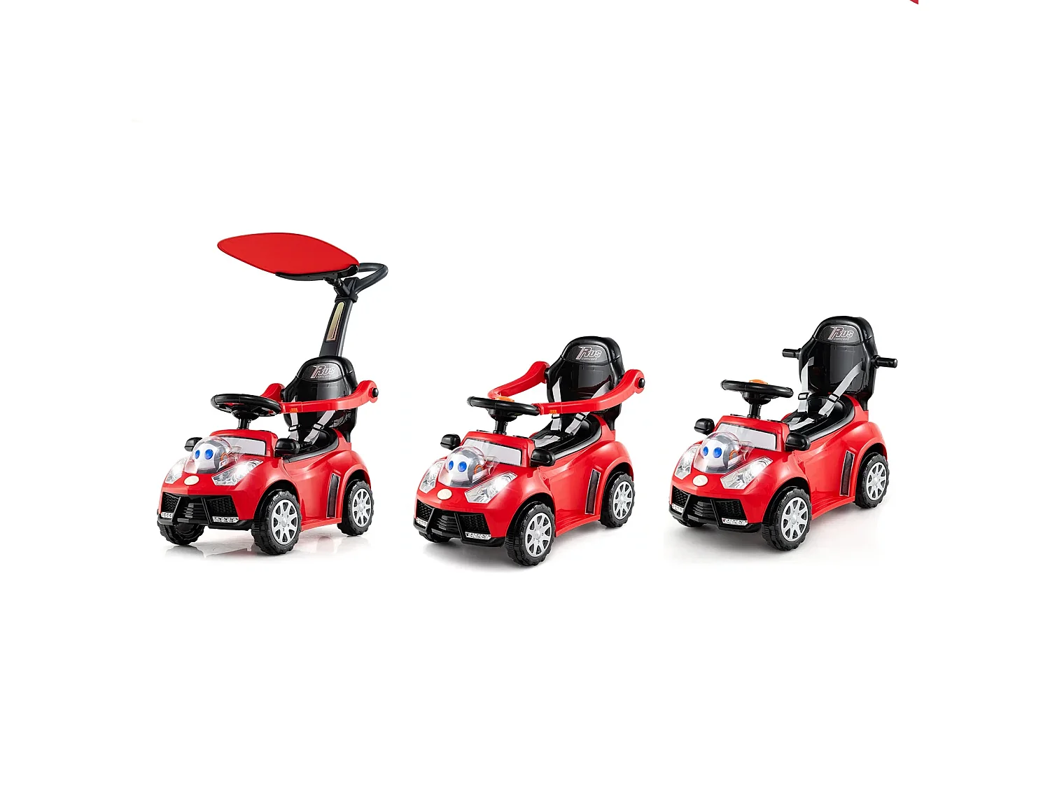 3-in-1 Rutschauto mit Schiebestange Rutschfahrzeug Schiebauto mit Stauraum Rutscher Auto Rot