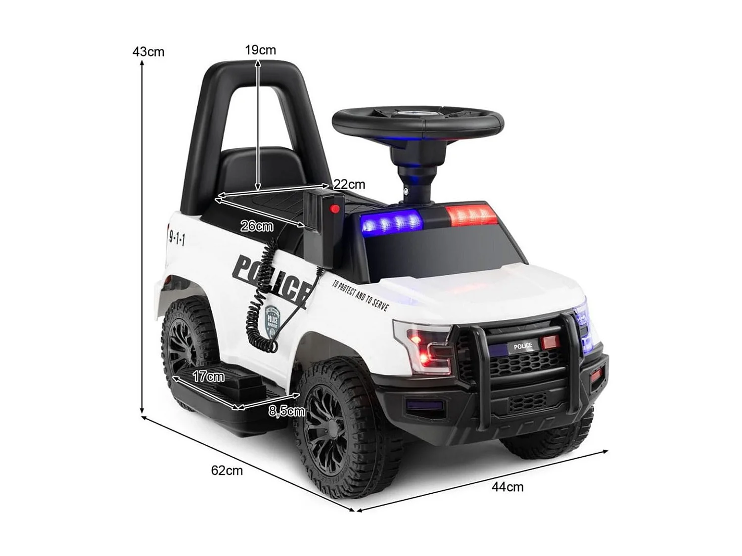 Polizei Elektroauto für Kinder 6V Elektrisches Kinderauto mit Stauraum Weiß