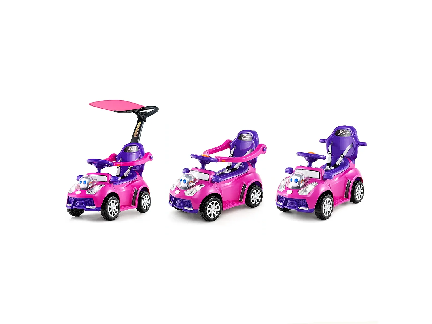 3-in-1 Rutschauto mit Schiebestange Rutschfahrzeug Schiebauto mit Stauraum Rutscher Auto Rosa