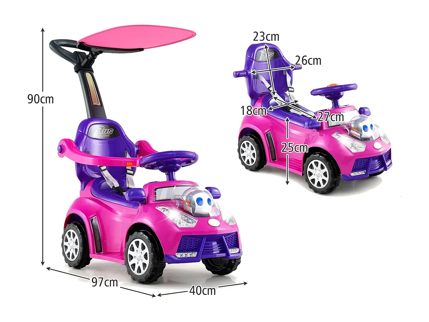 3-in-1 Rutschauto mit Schiebestange Rutschfahrzeug Schiebauto mit Stauraum Rutscher Auto Rosa