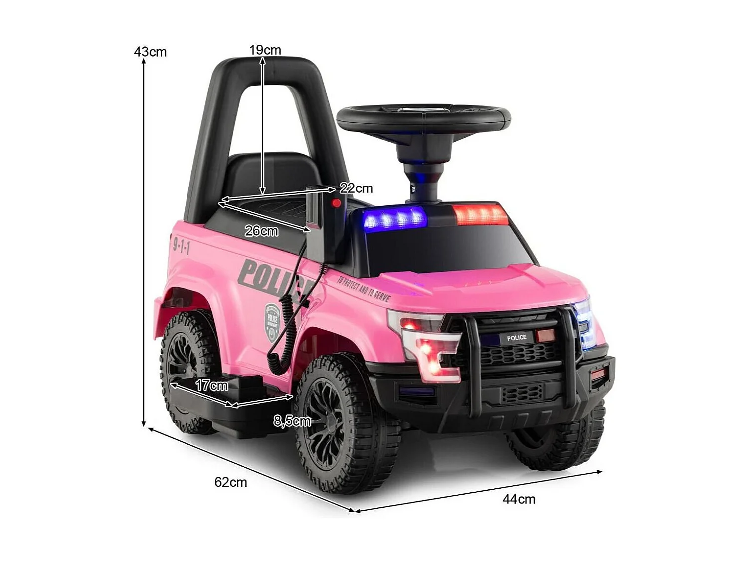 Polizei Elektroauto für Kinder 6V Elektrisches Kinderauto mit Stauraum Rosa