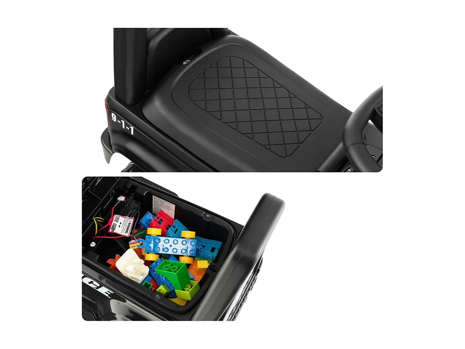 Polizeiauto für Kinder mit 6-V-Akku Kinderfahrzeug mit Megafon 62 x 44 x 43 cm Schwarz