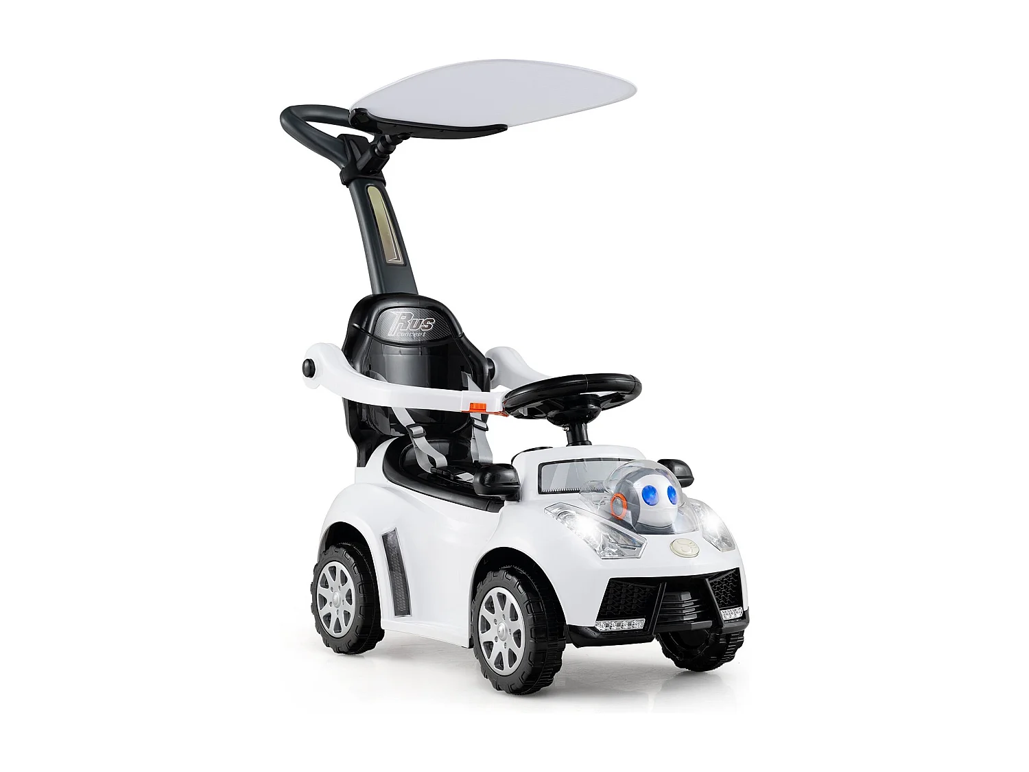 3-in-1 Rutschauto mit Schiebestange Rutschfahrzeug Schiebauto mit Stauraum Rutscher Auto Weiß