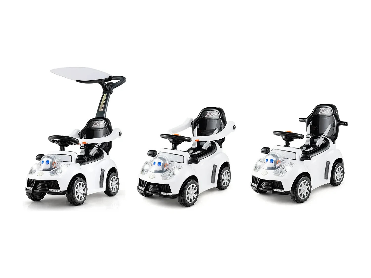 3-in-1 Rutschauto mit Schiebestange Rutschfahrzeug Schiebauto mit Stauraum Rutscher Auto Weiß