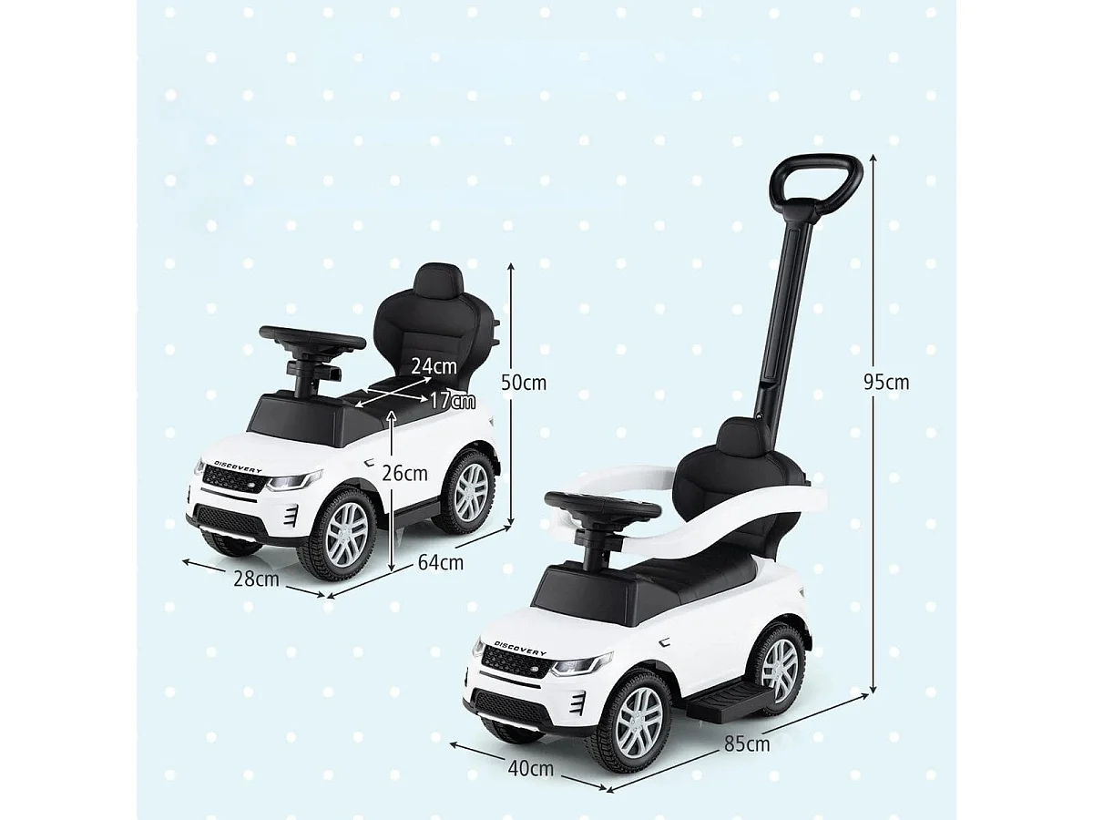 3-in-1 Rutschauto mit Schiebestange Rutschfahrzeug mit Abnehmbarem Griff Rutscher Auto Weiß