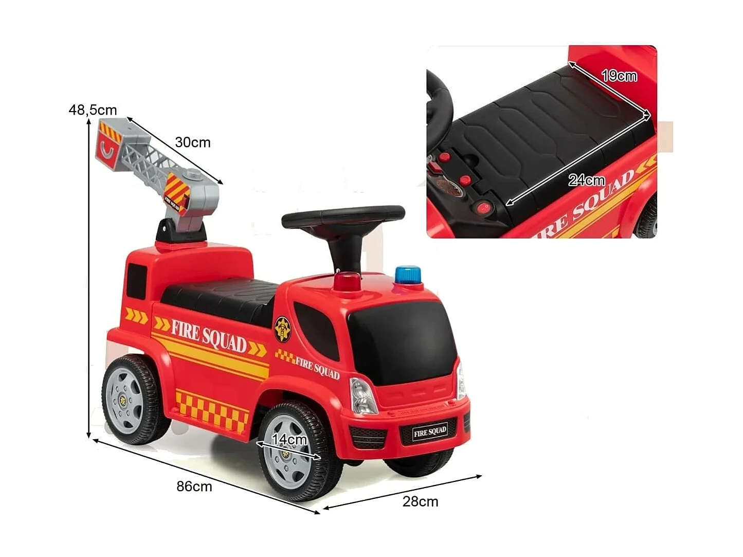 Porteur pour Enfants avec Machine à Bulles Lumineux Sirène Sonore et Musique Camion de Pompiers à Pousser Rouge