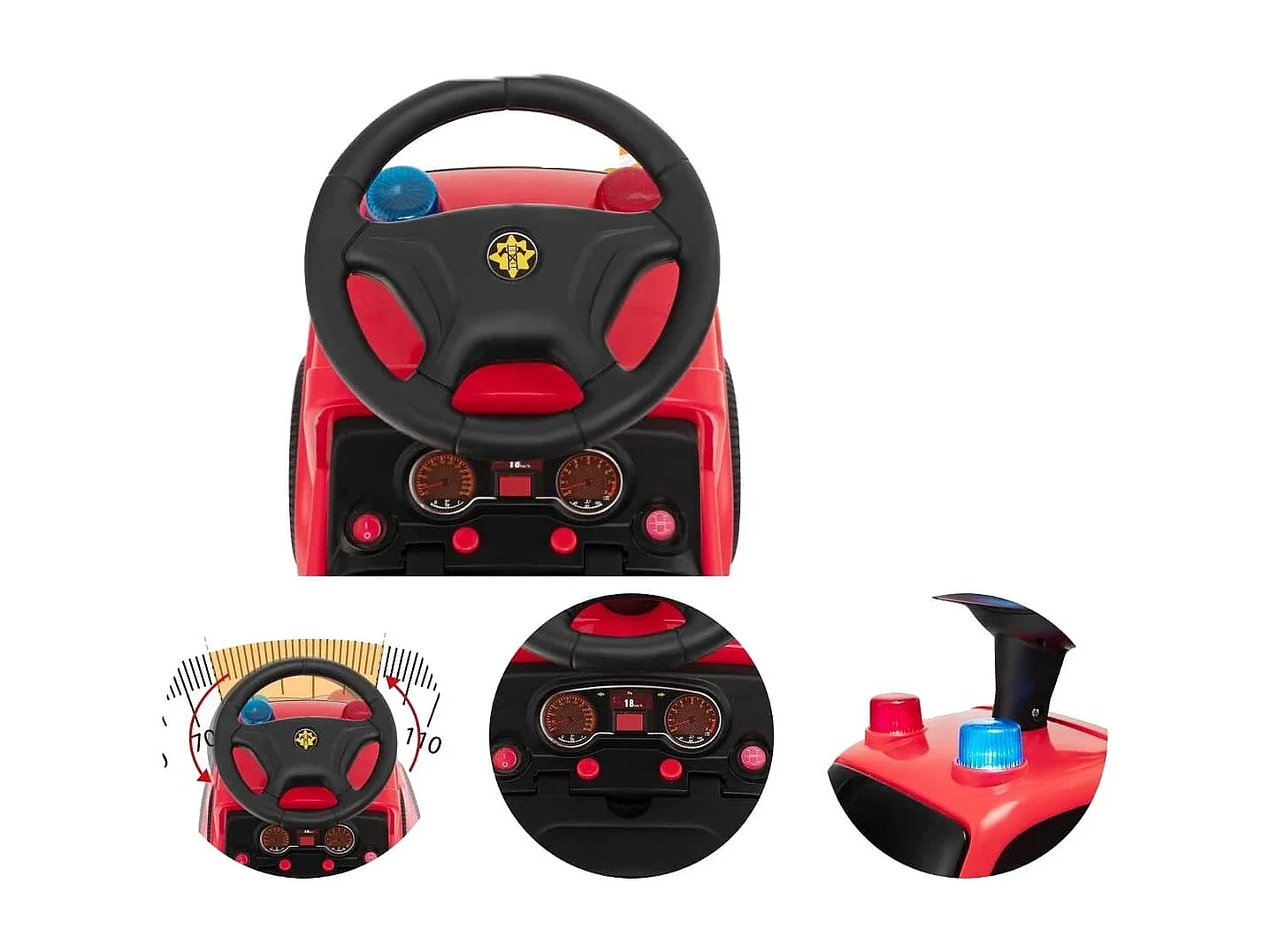 Porteur pour Enfants avec Machine à Bulles Lumineux Sirène Sonore et Musique Camion de Pompiers à Pousser Rouge