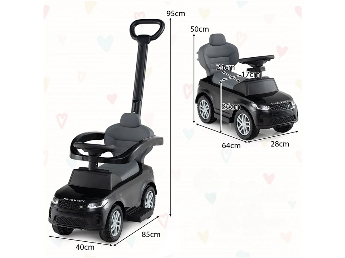 3-in-1 Rutschauto mit Schiebestange Rutschfahrzeug mit Abnehmbarem Griff Rutscher Auto Schwarz