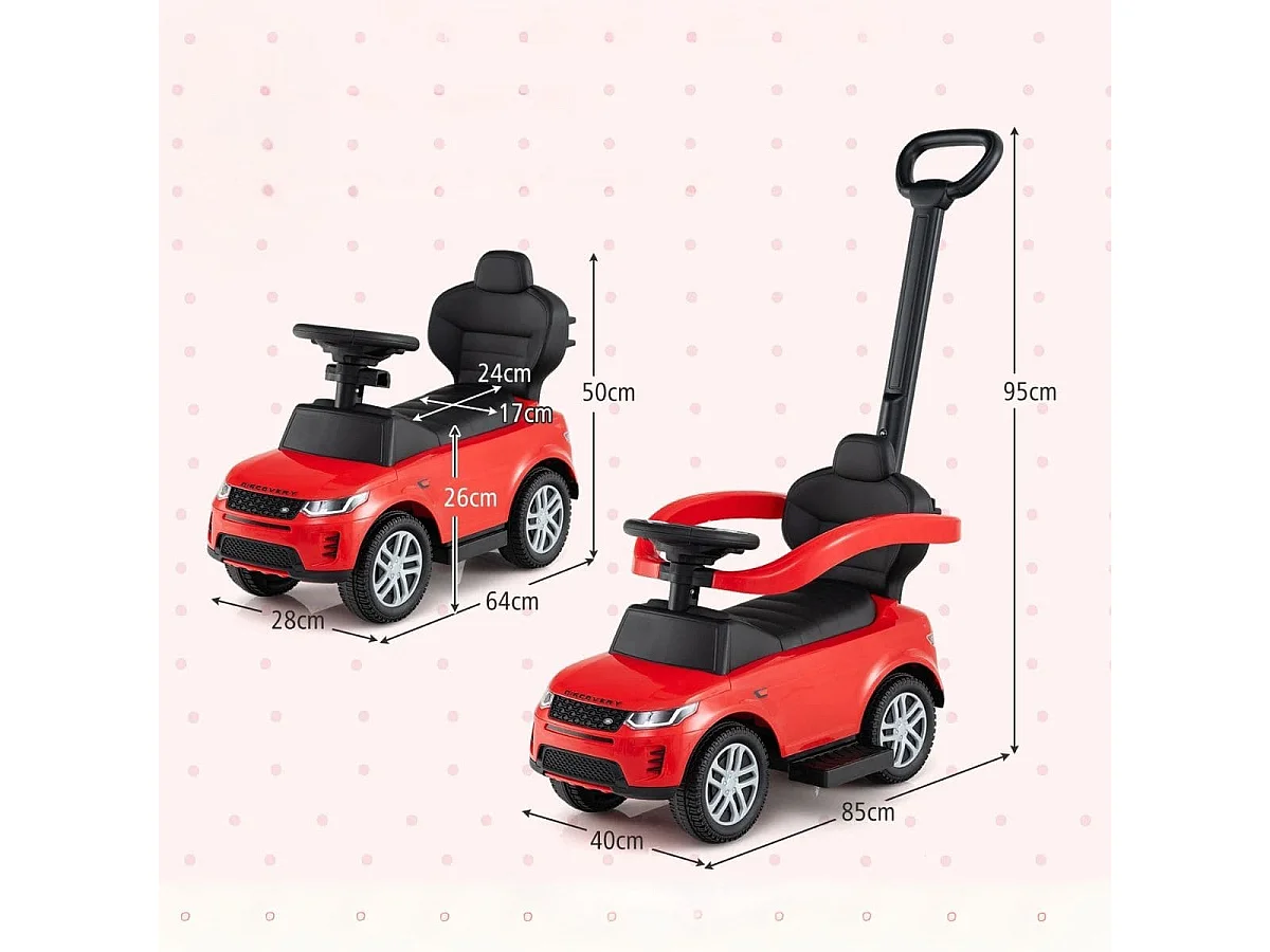 3-in-1 Rutschauto mit Schiebestange Rutschfahrzeug mit Abnehmbarem Griff Rutscher Auto Rot