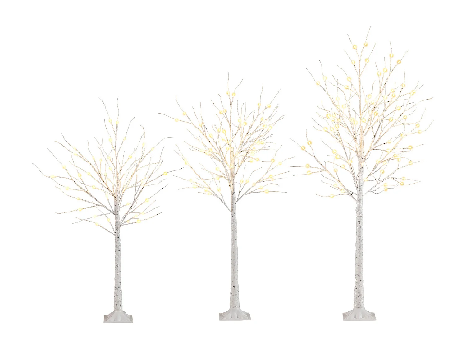 Set 3 pezzi betulla illuminata 120/150/180cm albero di Natale artificiale preilluminato bianco