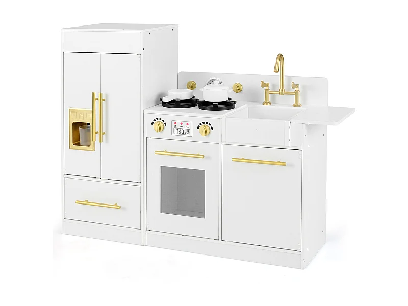 Set da cucina giocattolo per bambini con frigorifero e lavastoviglie, Cucina in legno per bambini di età 3+ Bianco