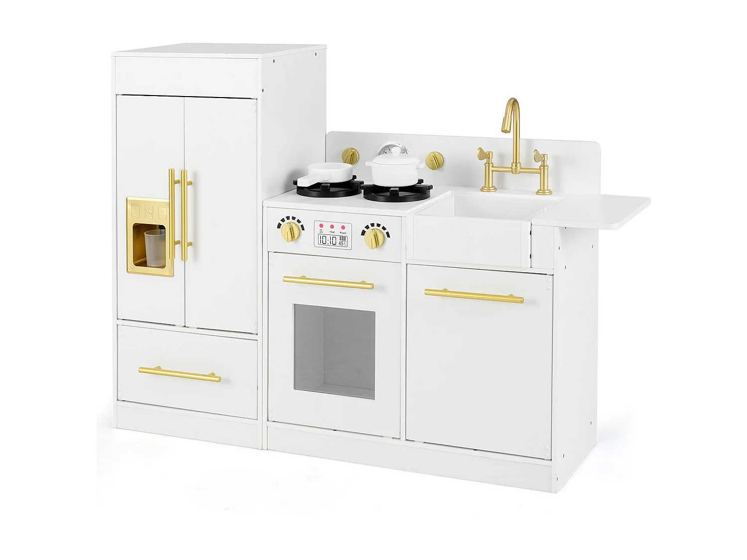 Set da cucina giocattolo per bambini con frigorifero e lavastoviglie, Cucina in legno per bambini di età 3+ Bianco