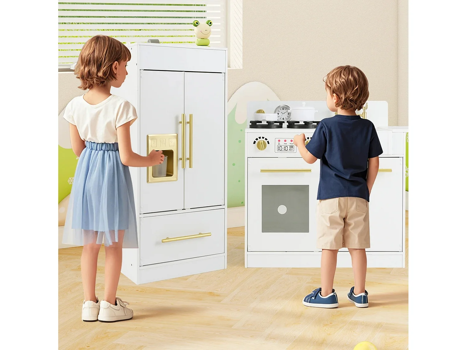 Set da cucina giocattolo per bambini con frigorifero e lavastoviglie, Cucina in legno per bambini di età 3+ Bianco